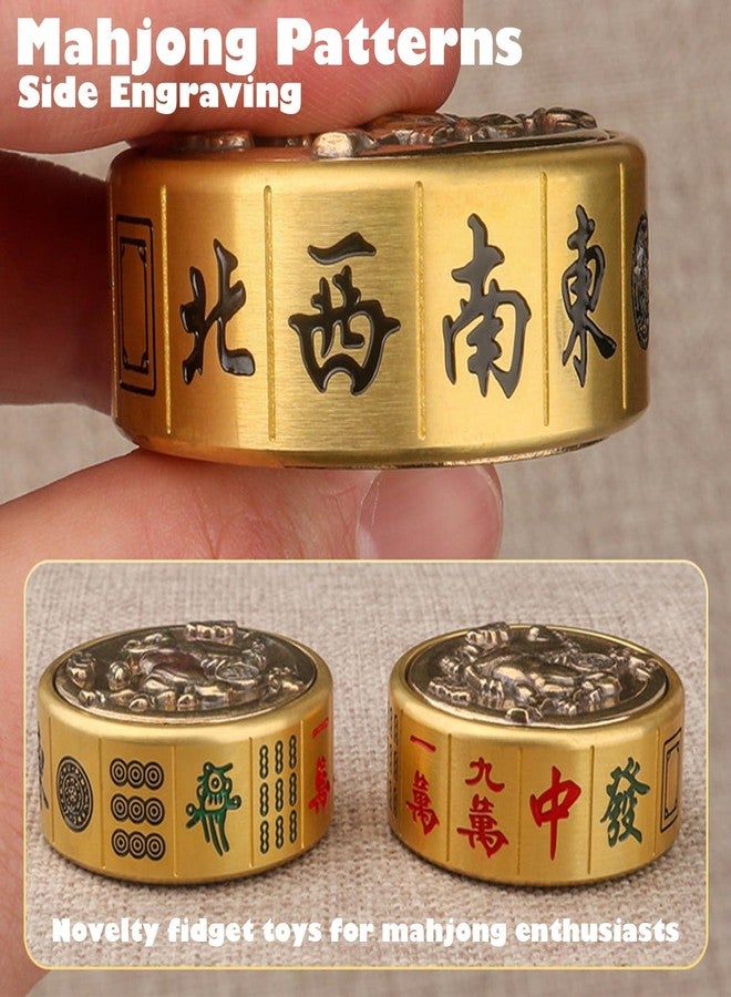 YJPPDD Fidget Spinner-Desk Toys, Metal Fidget Toys Adults, EDC Silent Finger Spinning Toy, Brass Cool Gadgets, ADHD Stress Relief, Focus Aid Kinetic Desk Toy for Office Home Decor, Novelty Luck Gift(Mahjong) - Image 4